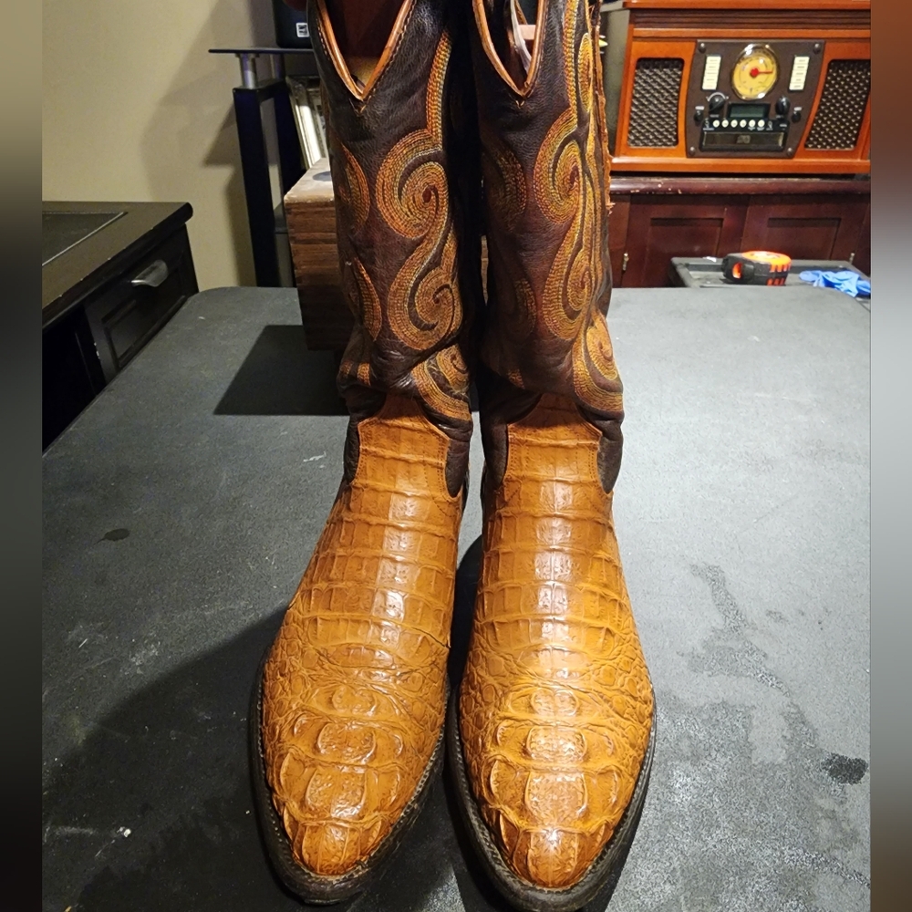 Men's Sedona West Tan/Brown Crocodile Leather Cowboy Boots Size 11 EE
